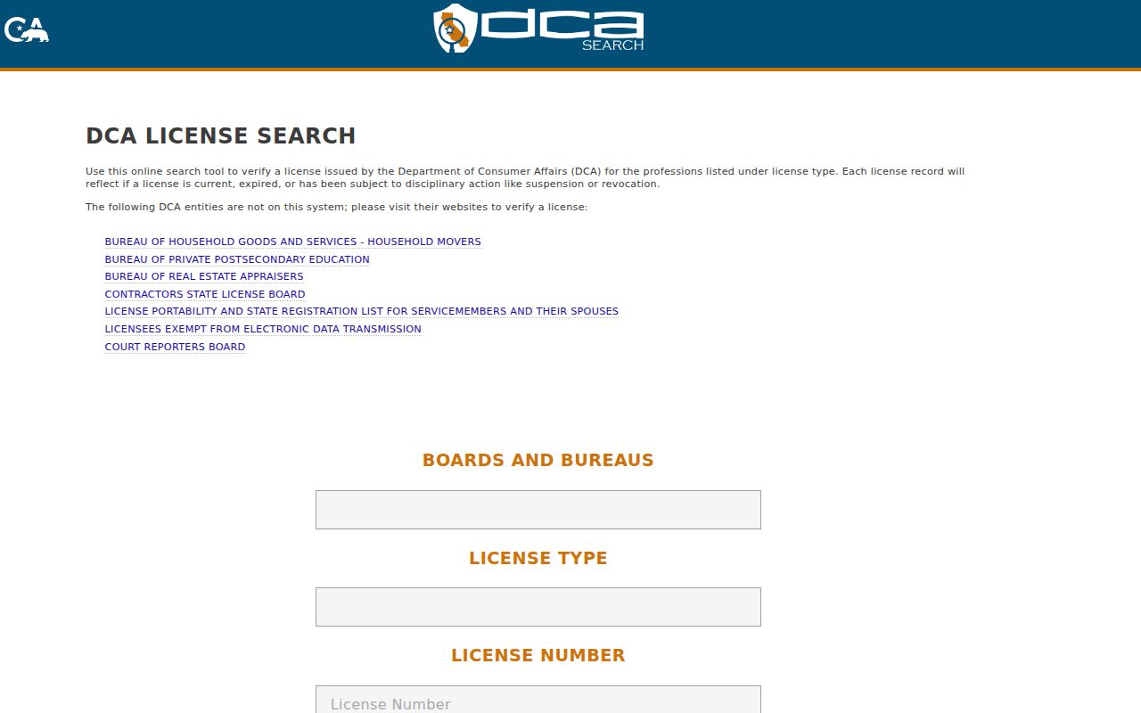 La Quinta residents directory reference to California professional license search