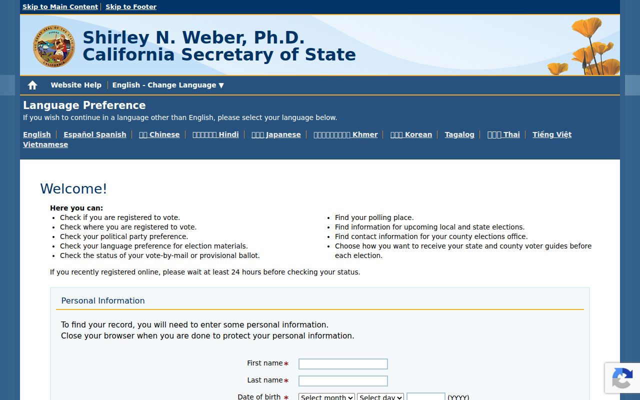 La Quinta residents directory reference to California voter status