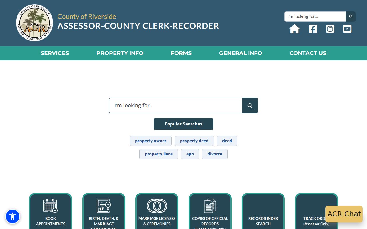 La Quinta residents directory view of Riverside County ACR records