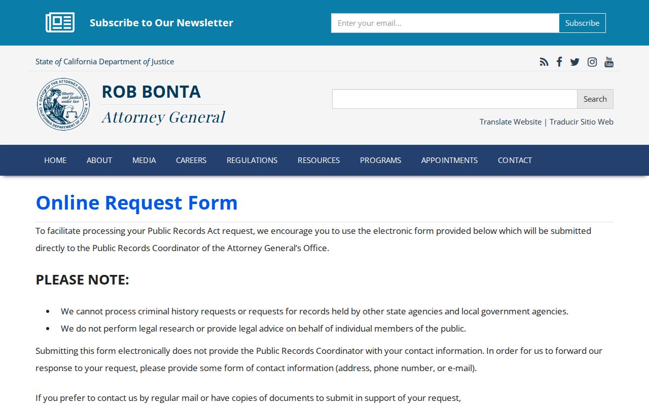 La Quinta neighbors research and California DOJ public records request form