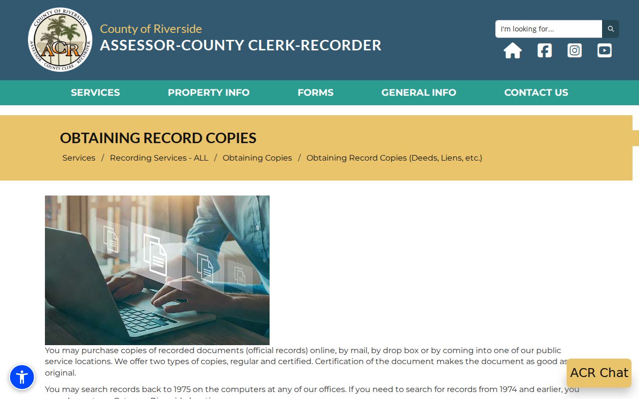 La Quinta previous residents deed-copy ordering through Riverside ACR