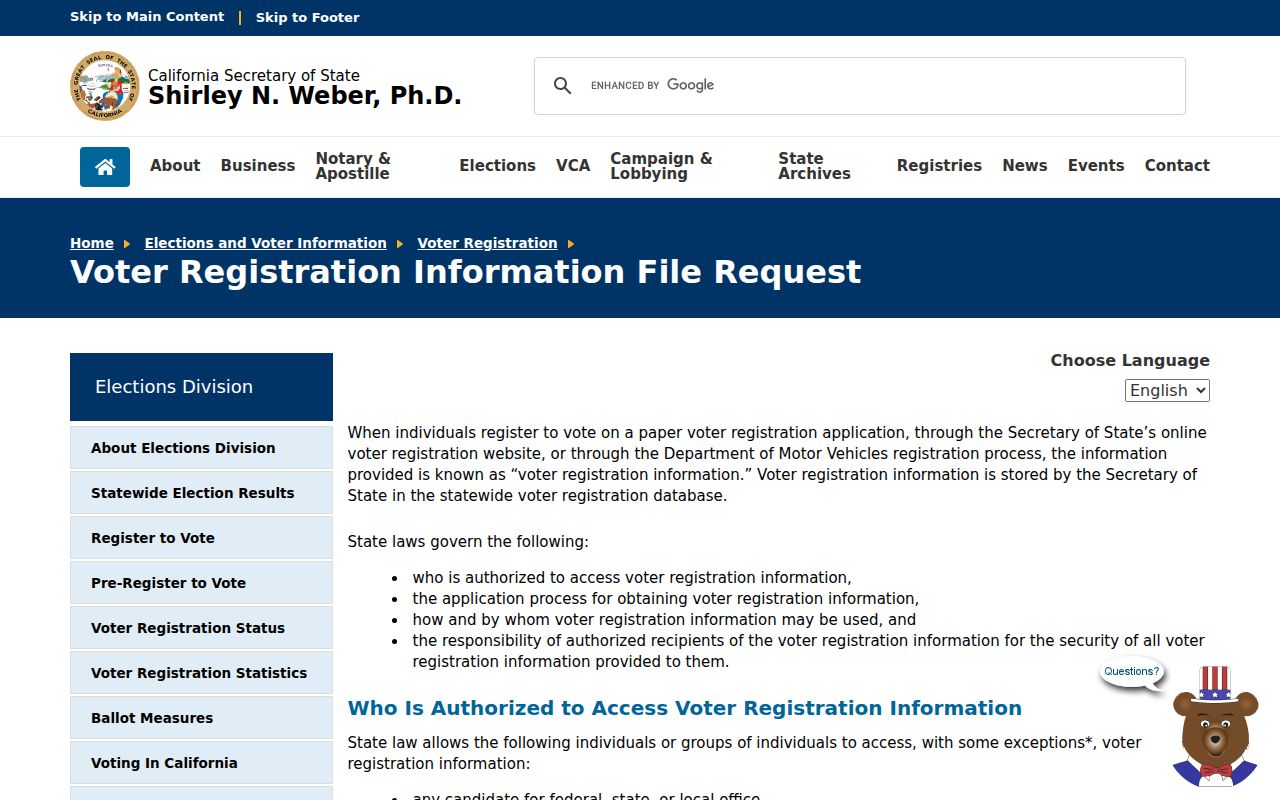 La Quinta previous residents research and California voter file request rules