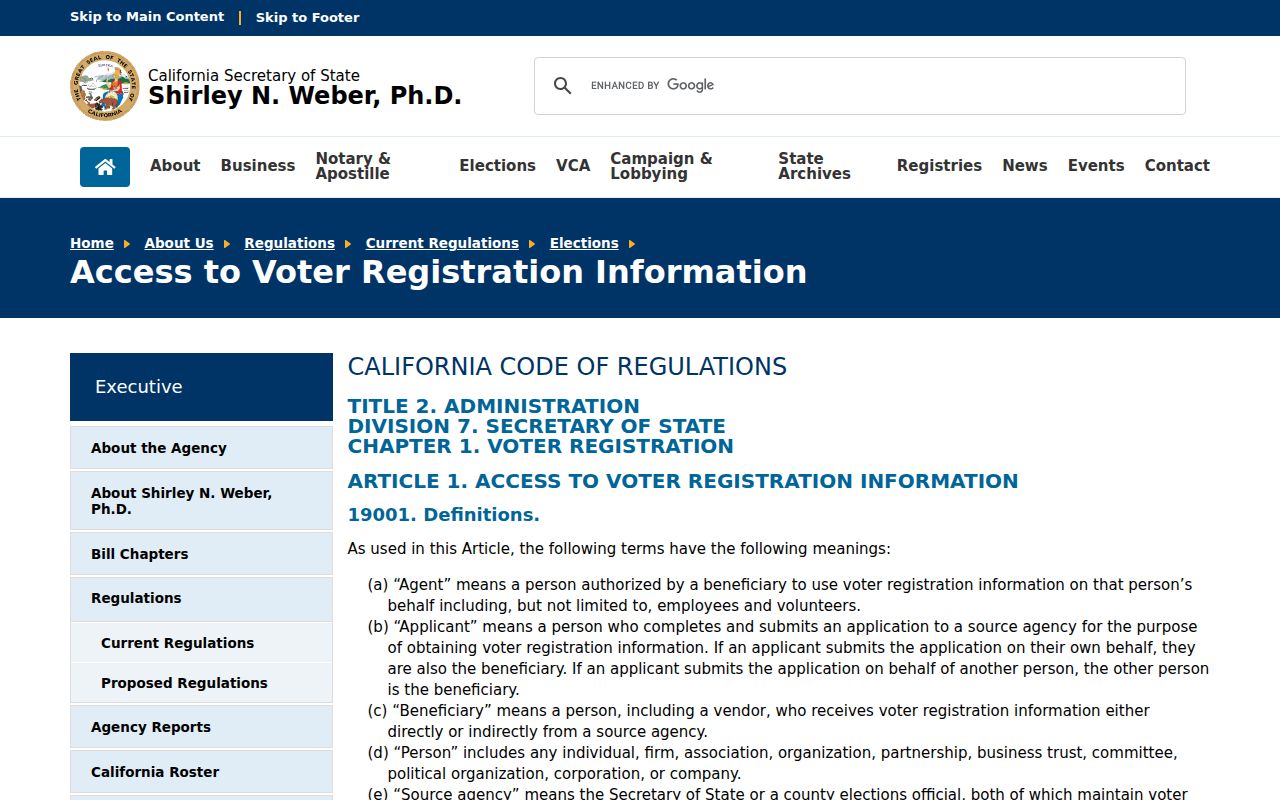 La Quinta ZIP code directory research using California voter access regulations